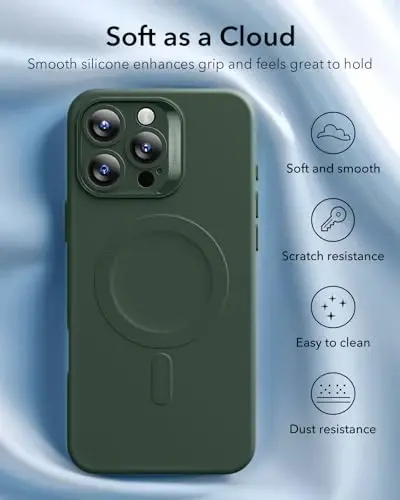 ESR for iPhone16 Pro Case with MagSafe, Supports Magnetic Charging, Smooth & Slim Silicone Case, Shockproof, Full Screen and Camera Protection, Soft Microfiber Lining,Green - 5