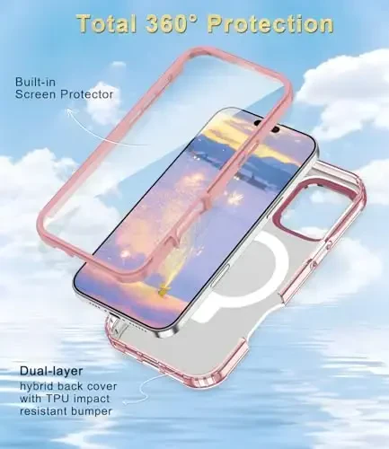 Casehas for iPhone 16 Pro Case with Magnetic Invisible Stand [Compatible with MagSafe] Built-in Screen Protector Military Drop Protection Shockproof Slim Translucent Case Cover, Pink Gold - CASEHAS (1)
