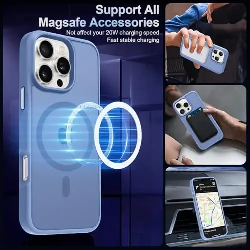 MOCCA Strong Magnetic for iPhone 16 Pro Phone Case, [Compatible with Magsafe][16FT Mil-Grade Drop Protection] Slim Thin Translucent Matte Protective Cover Case for iPhone 16 Pro Case, Blue - 2