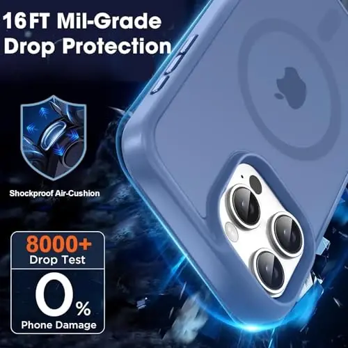 MOCCA Strong Magnetic for iPhone 16 Pro Phone Case, [Compatible with Magsafe][16FT Mil-Grade Drop Protection] Slim Thin Translucent Matte Protective Cover Case for iPhone 16 Pro Case, Blue - 4