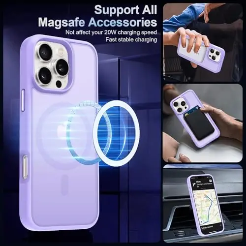 MOCCA Strong Magnetic for iPhone 16 Pro Phone Case, [Compatible with Magsafe][16FT Mil-Grade Drop Protection] Slim Thin Translucent Matte Protective Cover Case for iPhone 16 Pro Case, Light Purple - 2