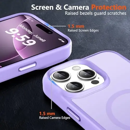 MOCCA Strong Magnetic for iPhone 16 Pro Phone Case, [Compatible with Magsafe][16FT Mil-Grade Drop Protection] Slim Thin Translucent Matte Protective Cover Case for iPhone 16 Pro Case, Light Purple - 5