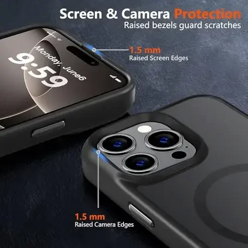 MOCCA Strong Magnetic for iPhone 16 Pro Phone Case, [Compatible with Magsafe][16FT Mil-Grade Drop Protection] Slim Thin Translucent Matte Protective Cover Case for iPhone 16 Pro Case, Black - 5