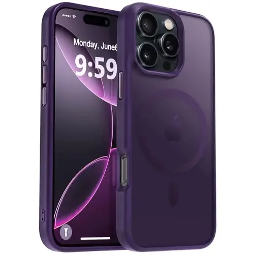 MOCCA Strong Magnetic for iPhone 16 Pro Phone Case, [Compatible with Magsafe][16FT Mil-Grade Drop Protection] Slim Thin Translucent Matte Protective Cover Case for iPhone 16 Pro Case, Deep Purple - 1