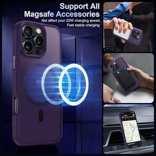 MOCCA Strong Magnetic for iPhone 16 Pro Phone Case, [Compatible with Magsafe][16FT Mil-Grade Drop Protection] Slim Thin Translucent Matte Protective Cover Case for iPhone 16 Pro Case, Deep Purple - 2