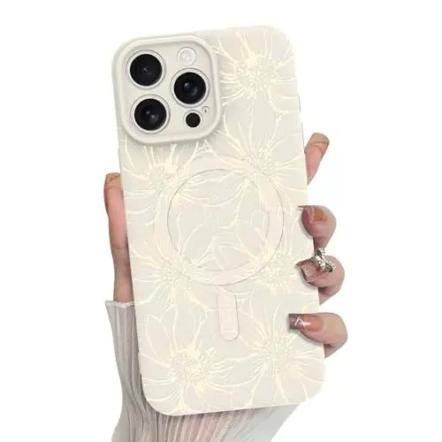MZELQ for iPhone 16 Pro Case, Silicone White Floral Flowers Cute Pattern, Magnetic Compatible with MagSafe Sunflowers Camera Protection Phone Case 