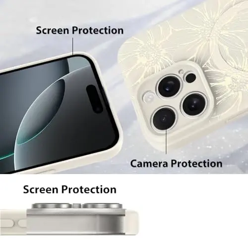 MZELQ for iPhone 16 Pro Case, Silicone White Floral Flowers Cute Pattern, Magnetic Compatible with MagSafe Sunflowers Camera Protection Phone Case - 4