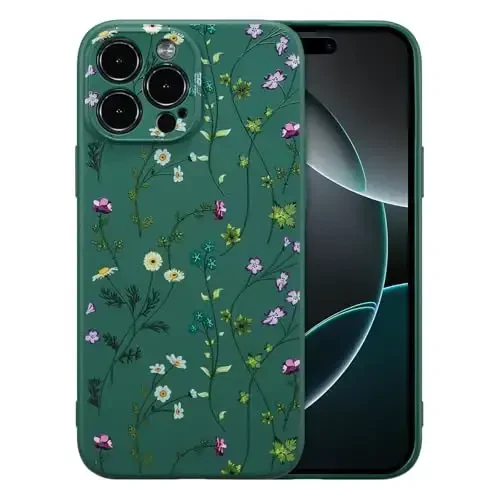 RALEAVO Floral Case for iPhone 16 Pro,Liquid Silicone Cover with Cute Flower Branch Pattern for Girls Women Slim Soft Rubber Protective Phone Case for iPhone 16 Pro (6.3