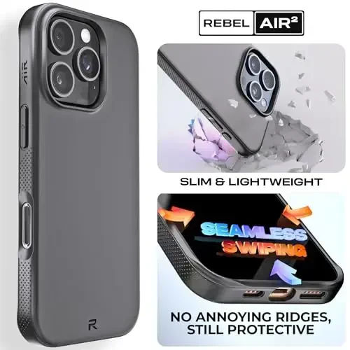 REBEL Air Case for iPhone 16 Pro [Air² Series] Strong MagSafe Compatible, Grippy Sides, Slim & Lightweight TPU Cover, Protective Corners, Raised Lens Ring, 6.3 Inch Phone 2024 (Black) - 2