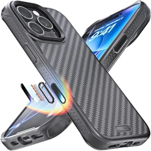 REBEL Case for iPhone 16 Pro [Gen-6 Aramid Fiber] Strong MagSafe Compatible, Grippy Sides, Shockproof Corners, Metal Lens + Buttons, Upgraded Protective Design, 6.3 Inch Phone 2024 (Black) - 1