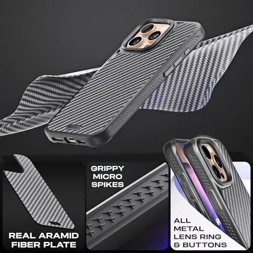 REBEL Case for iPhone 16 Pro [Gen-6 Aramid Fiber] Strong MagSafe Compatible, Grippy Sides, Shockproof Corners, Metal Lens + Buttons, Upgraded Protective Design, 6.3 Inch Phone 2024 (Black) - 4