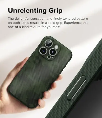 Ringke Onyx for iPhone 16 Pro Case, [Feels Good in The Hand] Oil & Dirt Resistant, Individual Lens Covers for Cameras, Non-Slip Enhanced Grip Lightweight Cover - Camo Green - 5