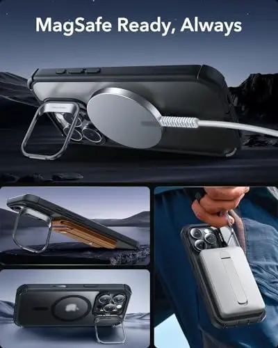 ESR for iPhone 16 Pro Case with Stand, Camera Control Button Compatible with MagSafe, Full-Body Military-Grade Drop Proof Case with Built-in 9H+ Tempered Glass Screen Protector, Frosted Black - 6