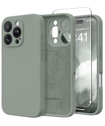 SuydanBox Magnetic for iPhone 16 Pro Case, Compatible with MagSafe, [Full Camera Protection][Screen Protector] Silicone Shockproof Protective Phone Case for iPhone 16 Pro 6.3