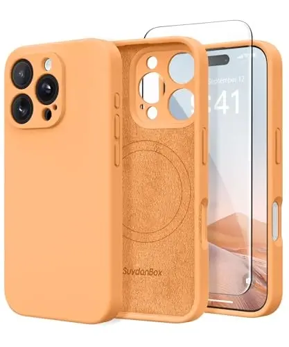 SuydanBox Magnetic for iPhone 16 Pro Case, Compatible with MagSafe, [Full Camera Protection][Screen Protector] Silicone Shockproof Protective Phone Case for iPhone 16 Pro 6.3