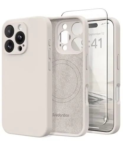 SuydanBox Magnetic for iPhone 16 Pro Case, Compatible with MagSafe, [Full Camera Protection][Screen Protector] Silicone Shockproof Protective Phone Case for iPhone 16 Pro 6.3