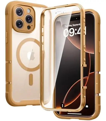 Diaclara Designed for iPhone 16 Pro Case, Full Body Rugged with Touch Sensitive Anti-Scratch Screen Protector, Compatible with MagSafe, Soft TPU Bumper Case for iPhone 16 Pro 6.3'', Brown - 1