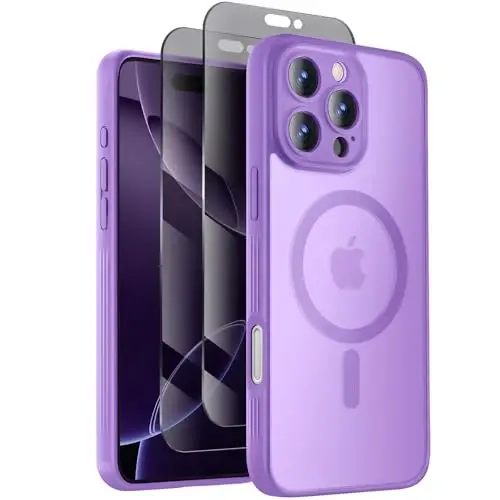 Symcele Designed for iPhone 16 Pro Case, Compatible with MagSafe, with Privacy Screen Protectors X2, [Camera Protection] [15FT Military Drop Protection] Shockproof Phone Case, 2024, Light Purple 