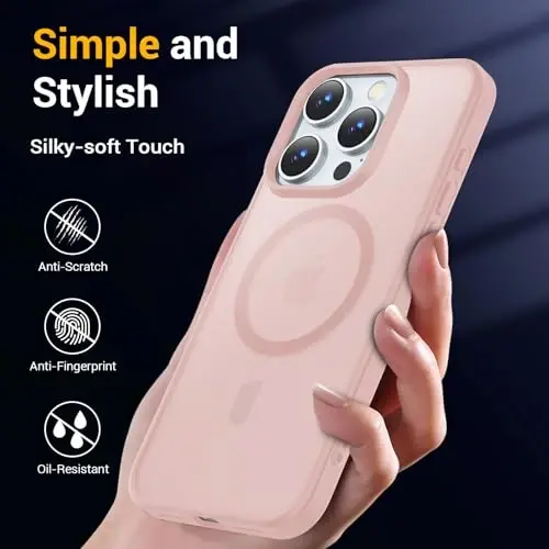 Temdan for iPhone 16 Pro Case, Compatible with Magsafe, Anti-Yellowing, Military-Grade Protection, Shockproof Slim Magnetic Phone Case Cover, Light Pink - 6