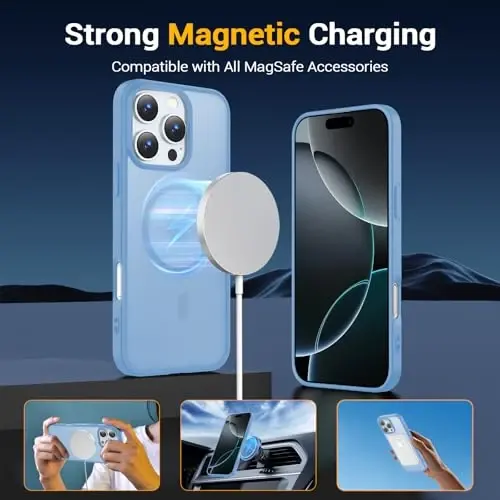 Temdan for iPhone 16 Pro Case, Compatible with Magsafe, Anti-Yellowing, Military-Grade Protection, Shockproof Slim Magnetic Phone Case Cover, Sierra Blue - 3