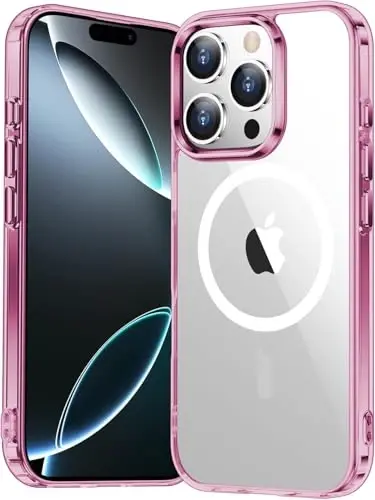 Temdan for iPhone 16 Pro Case Clear, Compatible with Magsafe, Anti-Yellowing, Military-Grade Protection, Shockproof Slim Magnetic Phone Case Cover, Pink 