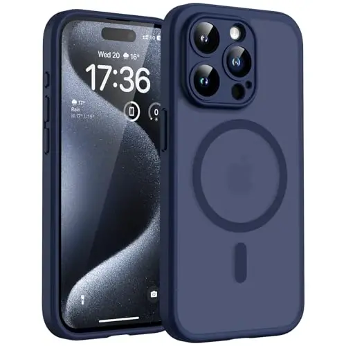iPhone 16 Pro için TOCOL Manyetik Kılıf, Gelişmiş Tam Kamera Koruması, Magsafe ile Uyumlu, Düşme Koruması, iPhone 16 Pro 6,3 inç için Yarı Saydam Mat Arka Tampon (Koyu Mavi) 