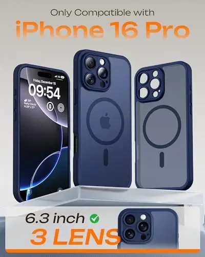 TOCOL Magnetic for iPhone 16 Pro Case, Upgraded Full Camera Protection, Compatible with Magsafe, Drop Protection, Translucent Matte Back Bumper for iPhone 16 Pro 6.3-Inch (Dark Blue) - TOCOL (1)