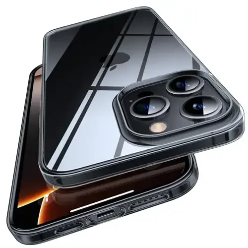 TORRAS Crystal Clear for iPhone 16 Pro Case, Ultra-Thin [Non-Yellowing] [Military Protection] Slim Fit Silicone TPU Cover for iPhone 16 Pro Phone Case, Soft, Black, 6.3 inch, - 1