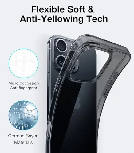 TORRAS Crystal Clear for iPhone 16 Pro Case, Ultra-Thin [Non-Yellowing] [Military Protection] Slim Fit Silicone TPU Cover for iPhone 16 Pro Phone Case, Soft, Black, 6.3 inch, - 4