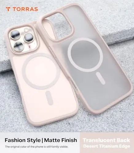 TORRAS for iPhone 16 Pro Case Translucent Matte Back/Desert Titanium Edge | Compatible with MagSafe, Military Grade Drop Protection, Stronger Magnetic, Shockproof Airbag, Color Button, Slim - 6