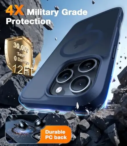 TORRAS for iPhone 16 Pro Case Translucent Matte Blue | Compatible with MagSafe, Military Grade Drop Protection, Stronger Magnetic, Shockproof Airbag, Color Button, Slim Anti-Scratch - 4
