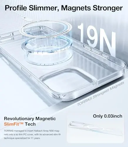 TORRAS Magnetic Slim Fit for iPhone 16 Pro Case 6.3 inch, Ultra-Thin 16 Pro Case Compatible with MagSafe, Lightweight Matte Anti-Scratch Hard PC Cover Phone Case for iPhone 16 Pro OriginFit, Clear - 5