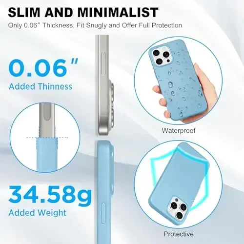 TUCCH Case for iPhone 16 Pro, [Magnetic Wireless Charging] Anti-Slip PU Leather Shockproof Phone Case, Slim Anti-Fingerprint Lightweight Protective Back Cover Compatible with iPhone 16 Pro, Sky Blue - 6