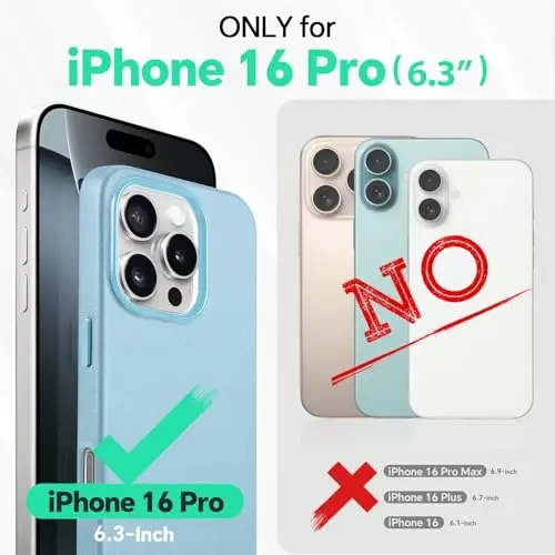 TUCCH Case for iPhone 16 Pro, [Magnetic Wireless Charging] Anti-Slip PU Leather Shockproof Phone Case, Slim Anti-Fingerprint Lightweight Protective Back Cover Compatible with iPhone 16 Pro, Sky Blue - 2