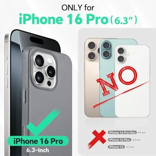 TUCCH Magnetic Case for iPhone 16 Pro, Wireless Charging PU Leather Anti-Slip Protective Back Cover, Anti-Fingerprint Lightweight Shockproof Phone Case Compatible with iPhone 16 Pro 6.3
