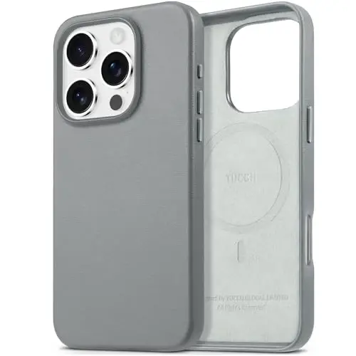 TUCCH Magnetic Case for iPhone 16 Pro, Wireless Charging PU Leather Anti-Slip Protective Back Cover, Anti-Fingerprint Lightweight Shockproof Phone Case Compatible with iPhone 16 Pro 6.3