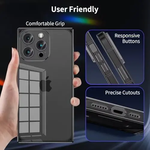 iPhone 16 Pro için Tzomsze Kılıfı Şeffaf Kılıf, Kameralı Koruma ve Güçlendirilmiş Köşeler TPU İnce Darbeye Dayanıklı Kılıf Kadın Kız Çocuk 6.3 inç-Şeffaf Siyah - 10
