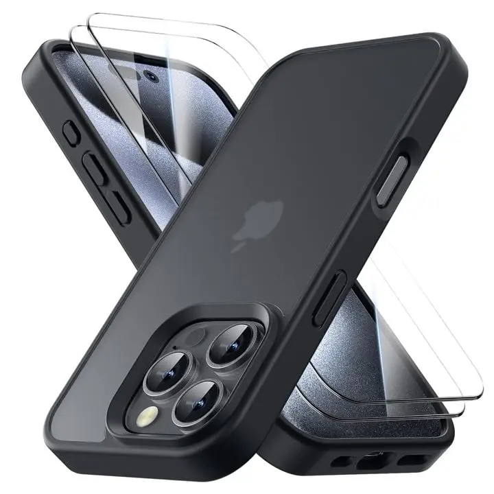 Yriklso for iPhone 16 Pro Phone Case, Shockproof for iPhone 16 Pro Case [2 Tempered-Glass Screen Protectors], Military Grade Drop Protection,Slim Translucent Case for iPhone 16 Pro 6.3
