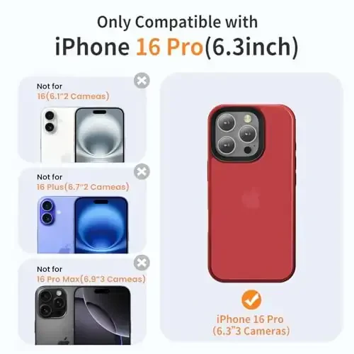 Yriklso for iPhone 16 Pro Phone Case, Shockproof for iPhone 16 Pro Case, Military Grade Drop Protection, Protective Hard Back Slim Translucent Case for iPhone 16 Pro 6.3'', Red - 2