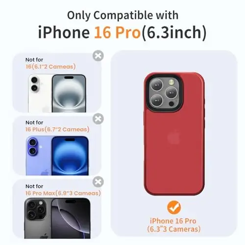 Yriklso for iPhone 16 Pro Phone Case, Shockproof for iPhone 16 Pro Case, Military Grade Drop Protection, Protective Hard Back Slim Translucent Case for iPhone 16 Pro 6.3'', Red - YRIKLSO (1)