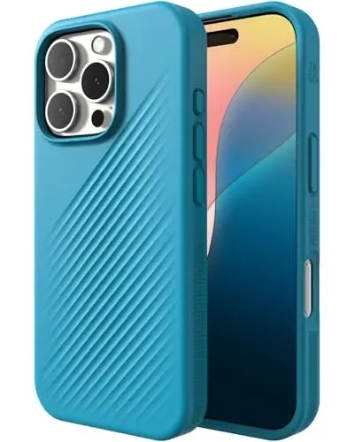 ZAGG Luxe Snap Case for iPhone 16 Pro - MagSafe Wireless Charging, 10ft Drop Protection, Eco-Friendly, Graphene Reinforced, Ripple Design, River Blue 