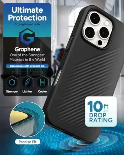 ZAGG Luxe Snap Case for iPhone 16 Pro - MagSafe Wireless Charging, 10ft Drop Protection, Eco-Friendly, Graphene Reinforced, Ripple Design, Black - 4