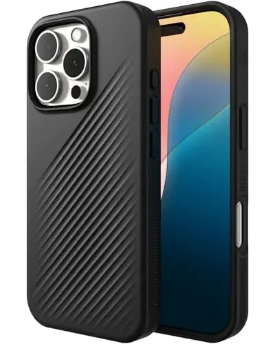 ZAGG Luxe Snap Case for iPhone 16 Pro - MagSafe Wireless Charging, 10ft Drop Protection, Eco-Friendly, Graphene Reinforced, Ripple Design, Black - 1