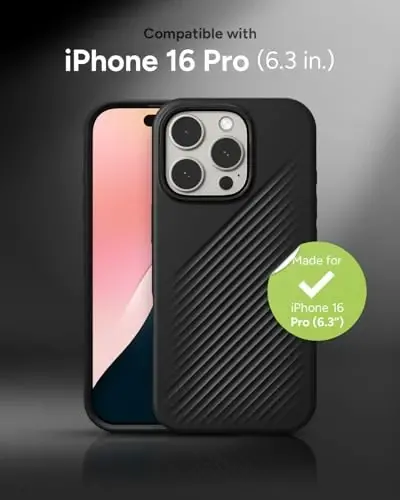 ZAGG Luxe Snap Case for iPhone 16 Pro - MagSafe Wireless Charging, 10ft Drop Protection, Eco-Friendly, Graphene Reinforced, Ripple Design, Black - 2