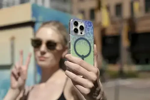 ZAGG Milan Snap Case for iPhone 16 Pro - Color Changing Finish, MagSafe & Wireless Charging Compatible, 13ft Drop Protection, Graphene Reinforced, Eco-Friendly, Glossy Iridescent Leopard - 7