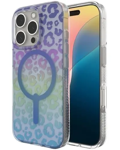 iPhone 16 Pro için ZAGG Milan Snap Kılıf - Renk Değiştiren Yüzey, MagSafe ve Kablosuz Şarj Uyumlu, 4 Metre Düşme Koruması, Grafen Takviyeli, Çevre Dostu, Parlak İriden Desenli Leopar - 1