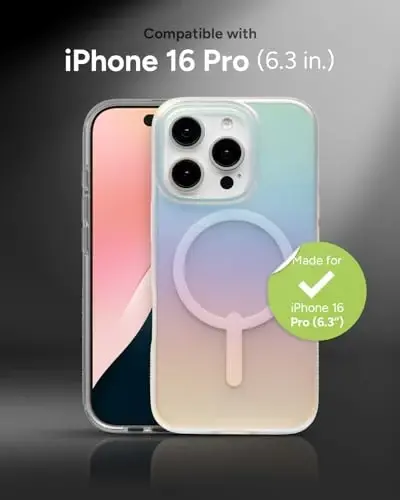 ZAGG Milan Snap Case for iPhone 16 Pro - Color Changing Finish, MagSafe & Wireless Charging Compatible, 13ft Drop Protection, Graphene Reinforced, Eco-Friendly, Matte Iridescent - 2