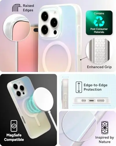 ZAGG Milan Snap Case for iPhone 16 Pro - Color Changing Finish, MagSafe & Wireless Charging Compatible, 13ft Drop Protection, Graphene Reinforced, Eco-Friendly, Matte Iridescent - 5