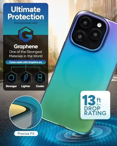 ZAGG Milan Snap Case for iPhone 16 Pro - Color Changing Finish, MagSafe & Wireless Charging Compatible, 13ft Drop Protection, Graphene Reinforced, Eco-Friendly, Raven Feather - 4