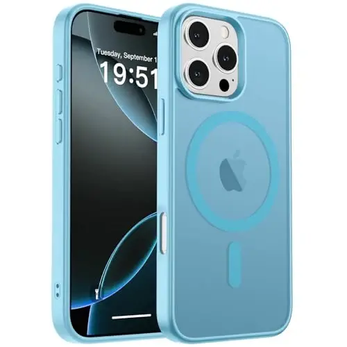 zapica Magnetic for iPhone 16 Pro Case, [Compatible with MagSafe] [Military Grade Drop Protection] Translucent Matte Shockproof Anti-Scratch Phone Case, Light Blue - 2